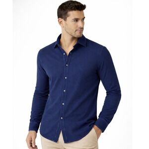 Luca Faloni Siena Shirt Cotton Piqué Navy Blue Mens Size 15 XS